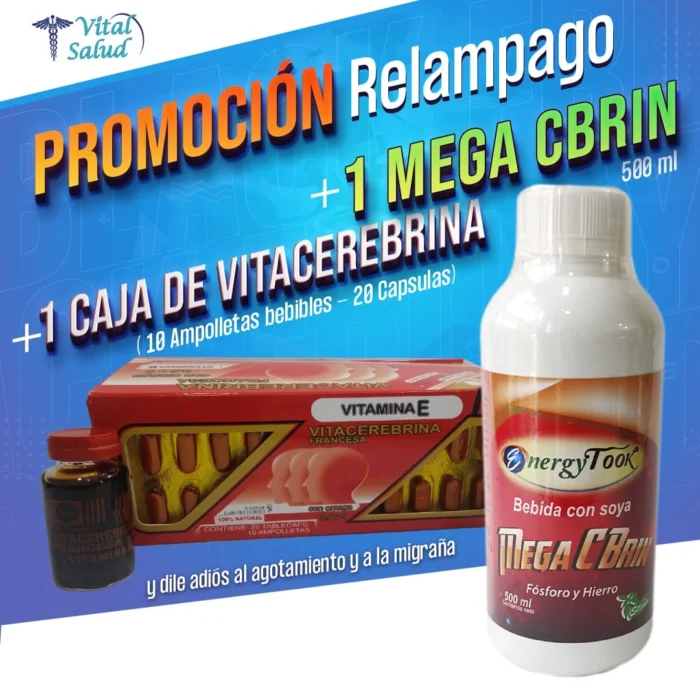 Cerebral 1 Mega Cbrin 500 ml + 1 Caja de Vitacerebrina (10 Ampolletas bebibles – 20 Capsulas) Cerebral: 1 Mega Cbrin 500 ml + 1 Caja de Vitacerebrina (10 Ampolletas bebibles - 20 Capsulas) - Image 1